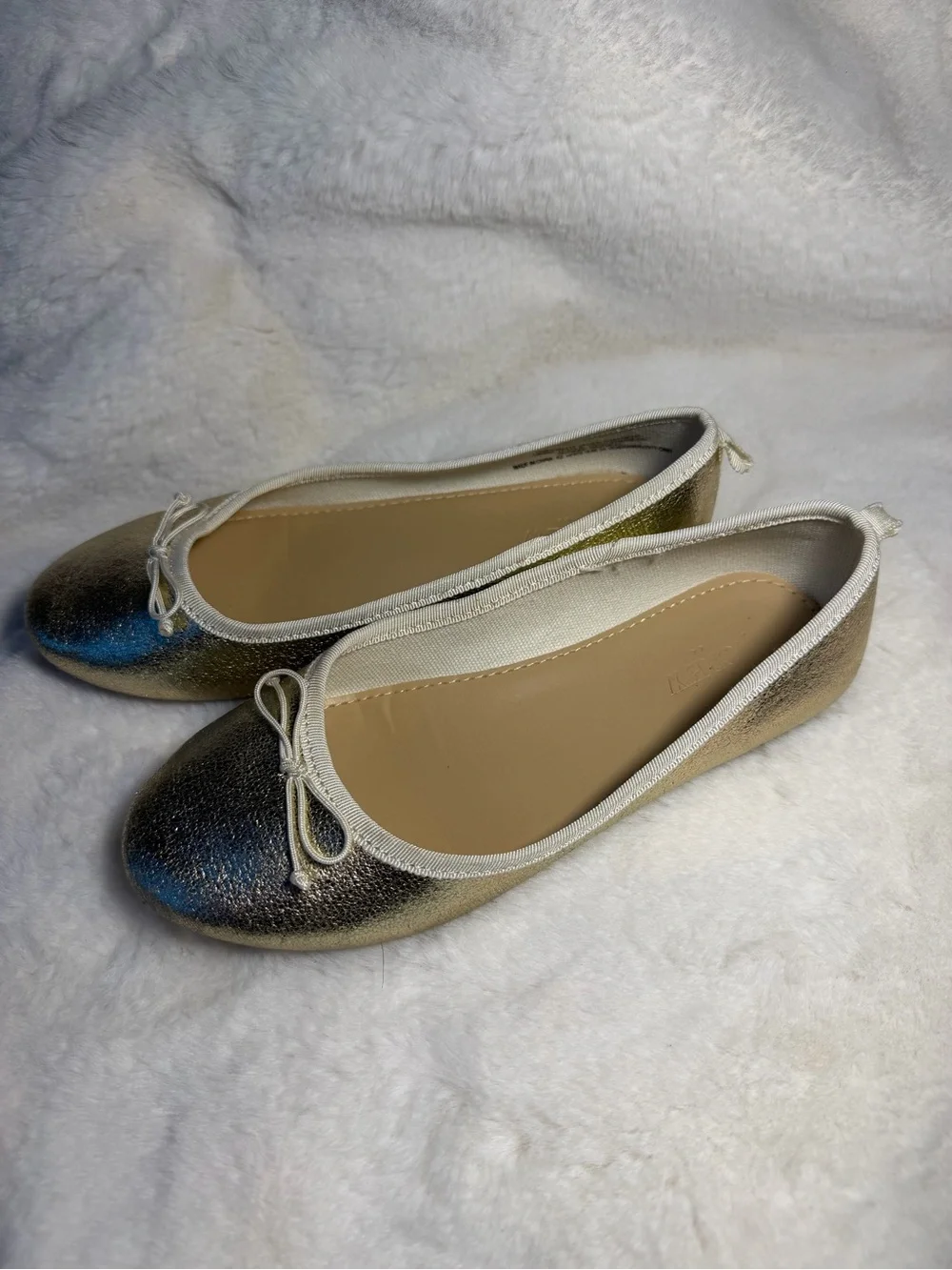 J. Crew Goldtone Ballet Flats with White Trim - Size 2